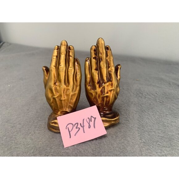 Vintage Lefton Japan Gold Praying Hands Salt & Pepper Shakers 4" Tall 1950s - Picture 9 of 9